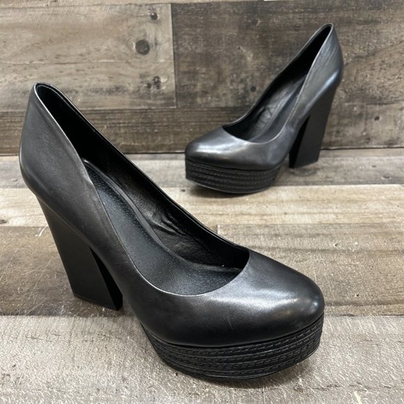 Trouvé Black Leather Platform Pumps Heels Size 8 M GREAT! - Picture 1 of 8